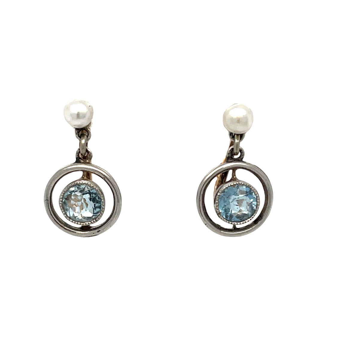 Aquamarine Platinum and Pearl 18ct Gold Earrings