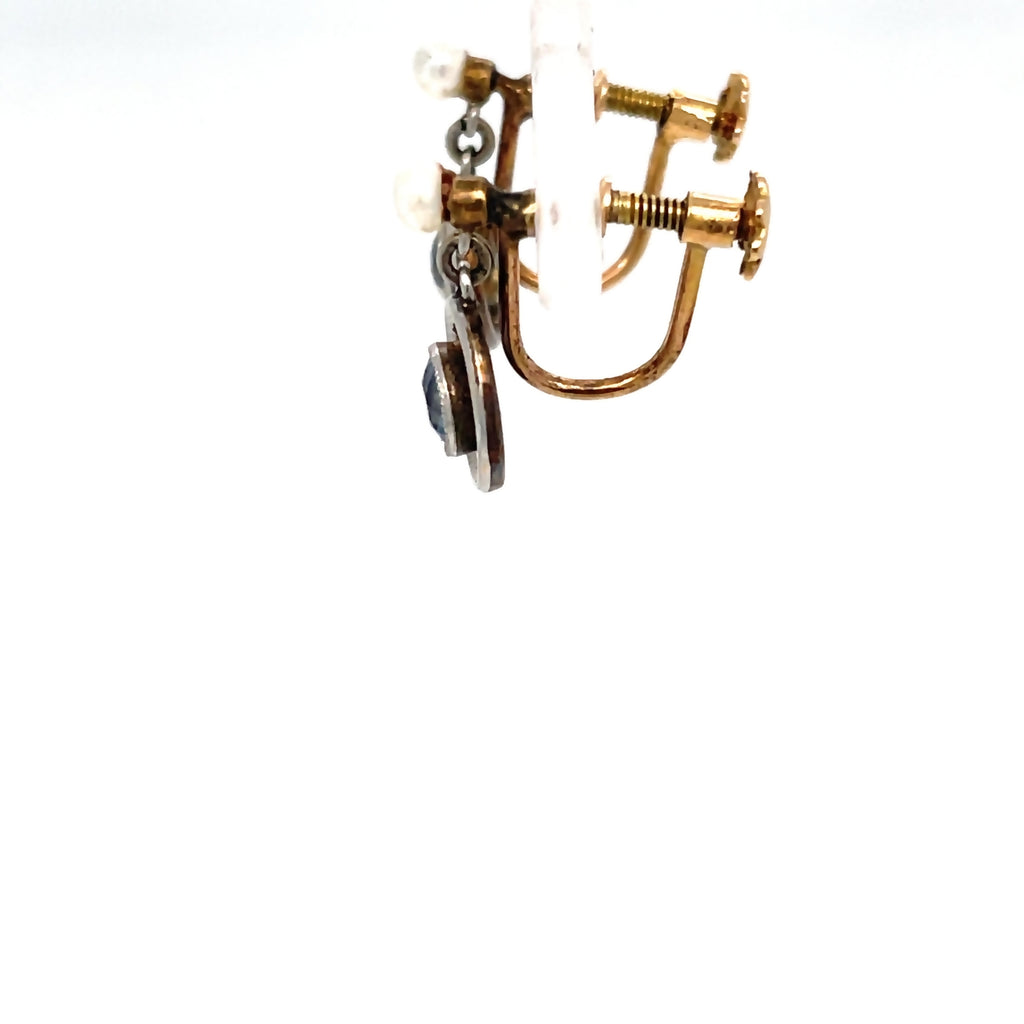 Aquamarine Platinum and Pearl 15ct Gold Earrings