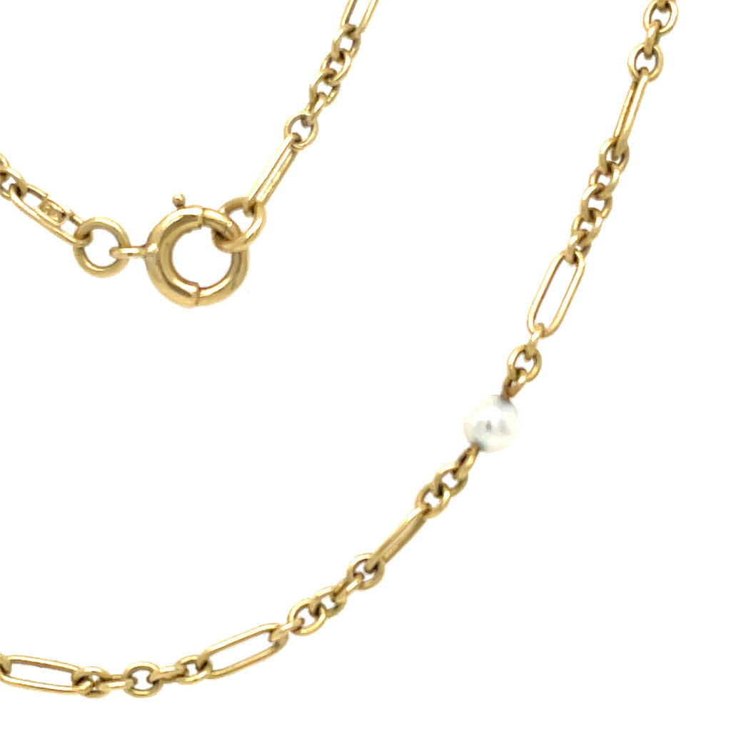 Edwardian Antique Gold and Pearl Trombone Linked Necklace 18ct Gold