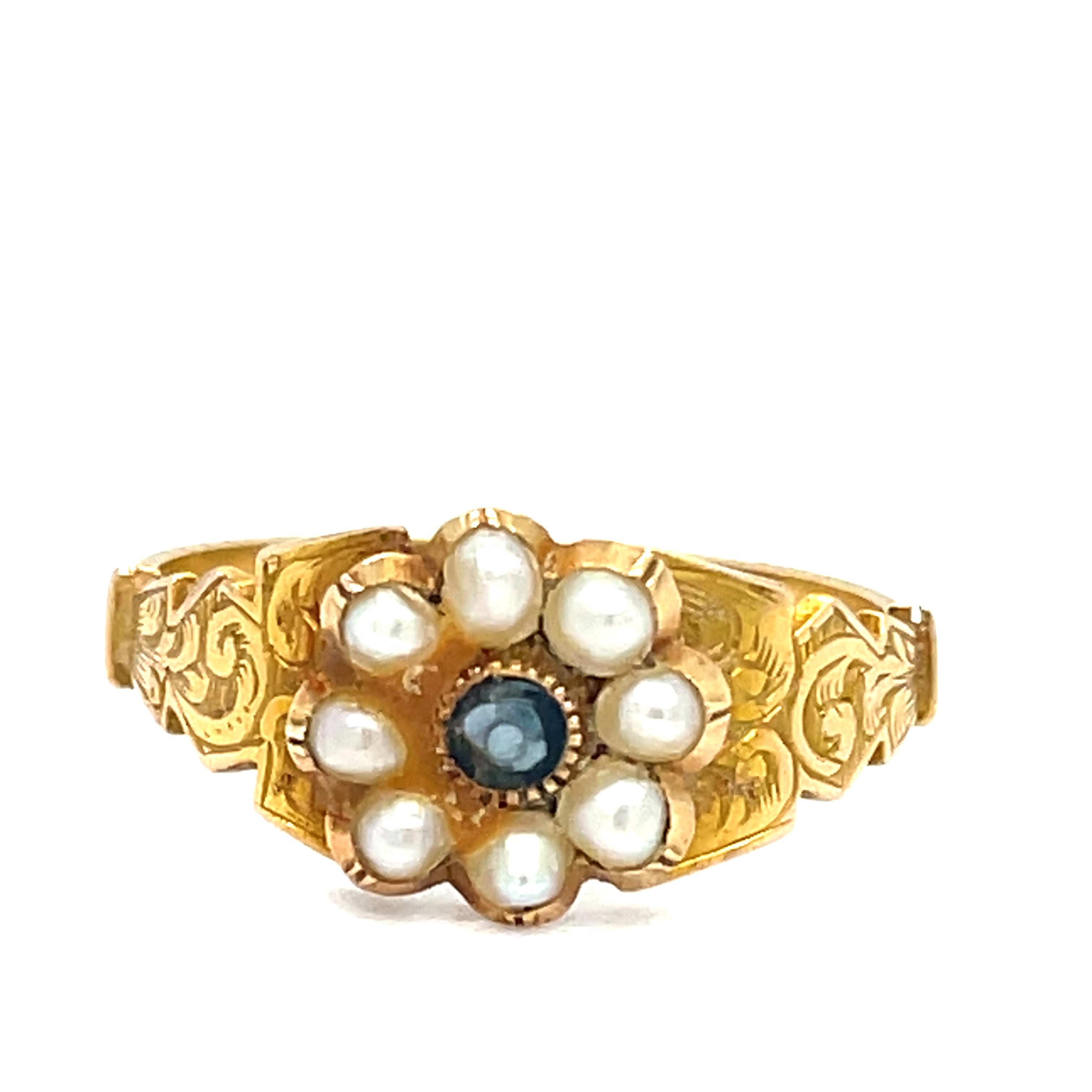 Victorian Gold Agate Pearl Mourning Ring 18ct Gold