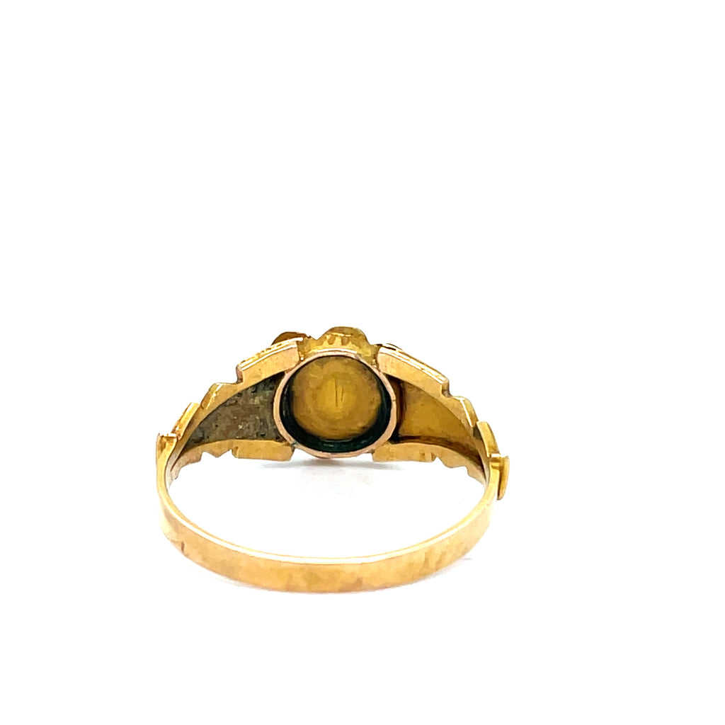 Victorian Gold Agate Pearl Mourning Ring 18ct Gold