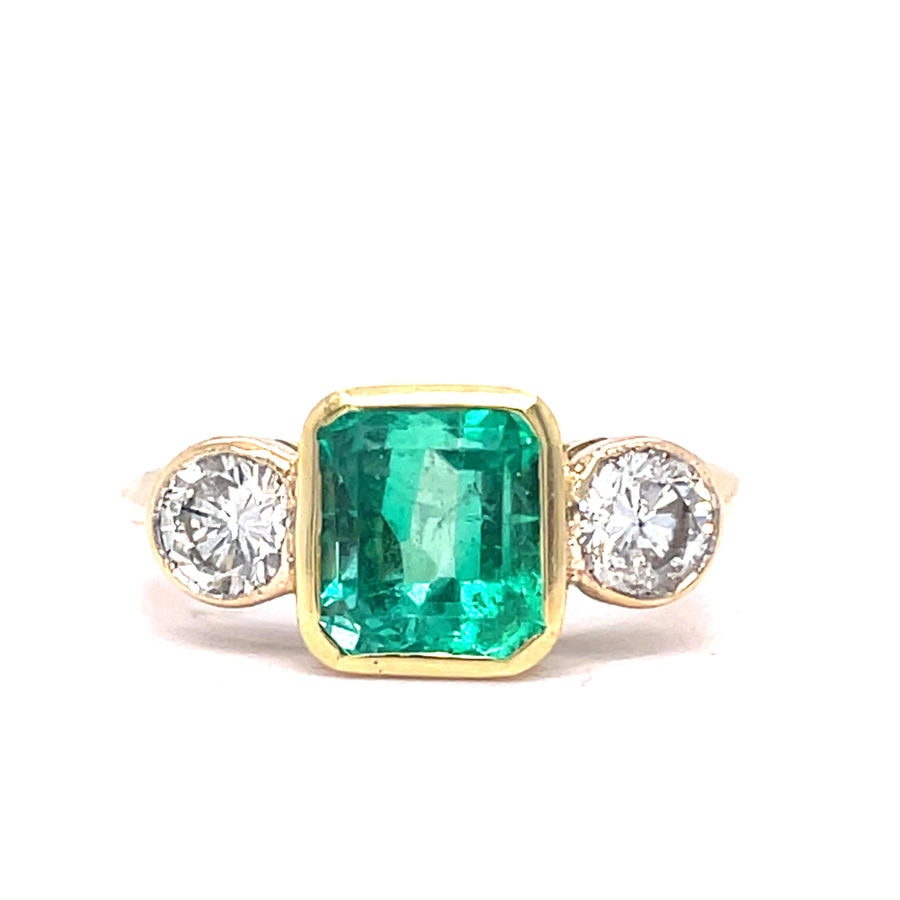 Emerald and Diamond Three Stone Ring 18ct