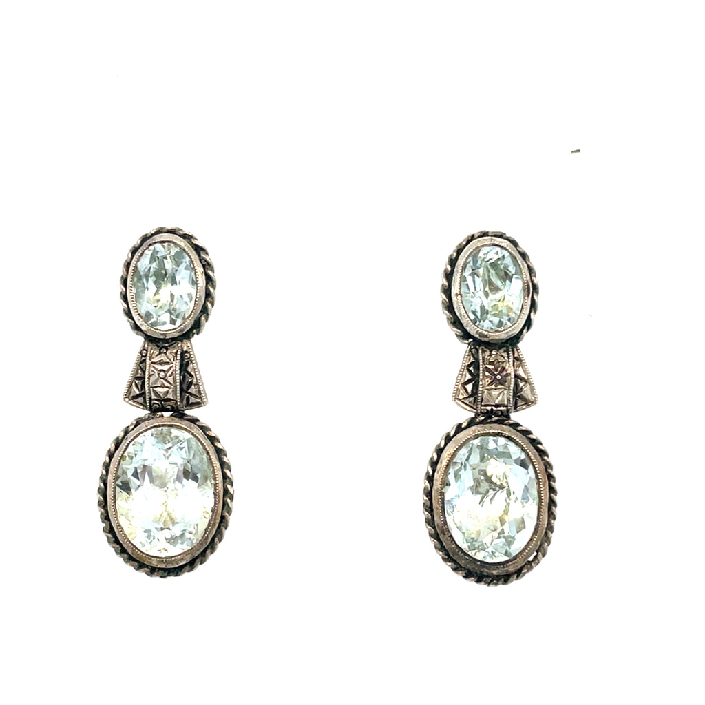 Pale Aquamarine Silver and Gold Earrings Circa 1880