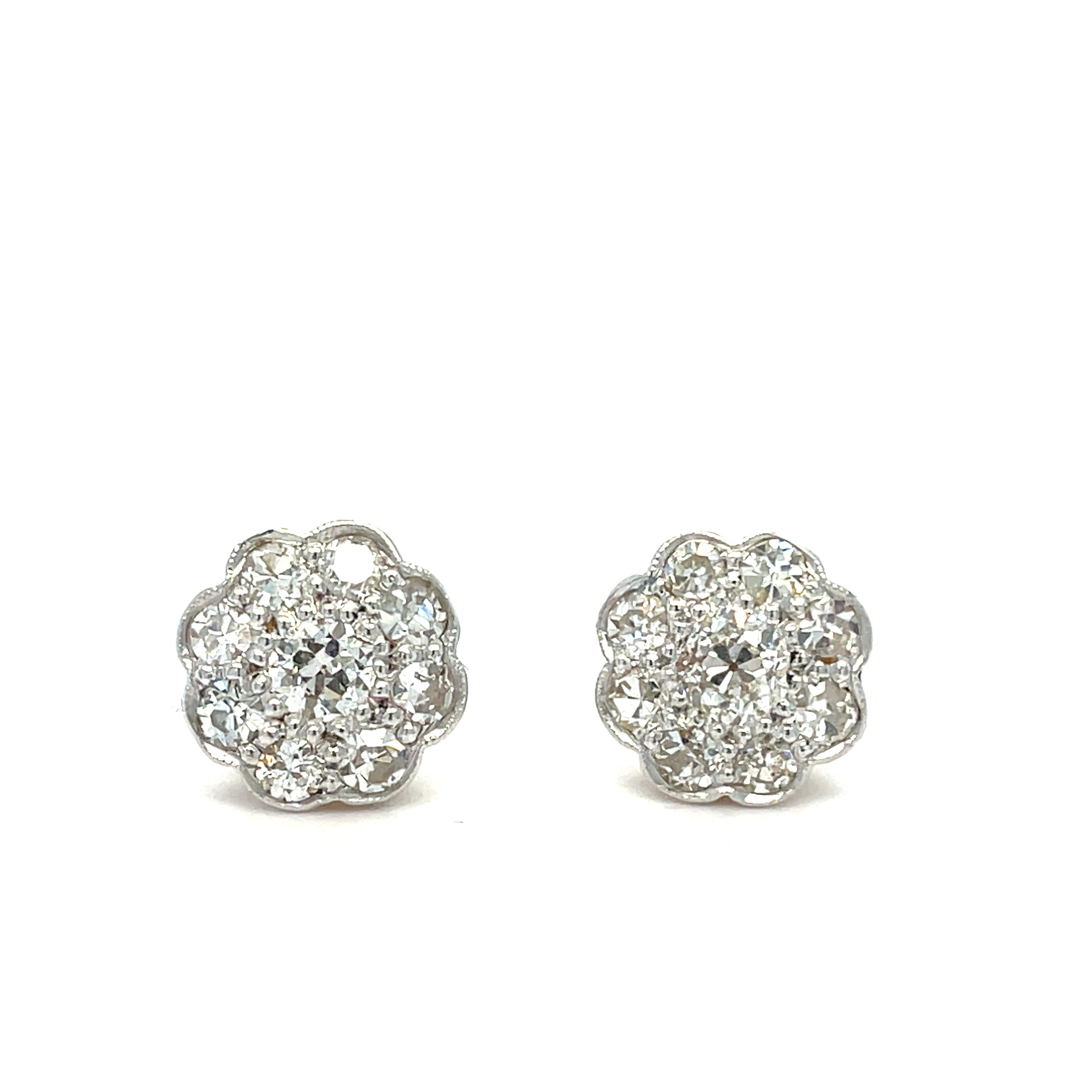 Edwardian Old Cut Diamond Flowerhead Earrings