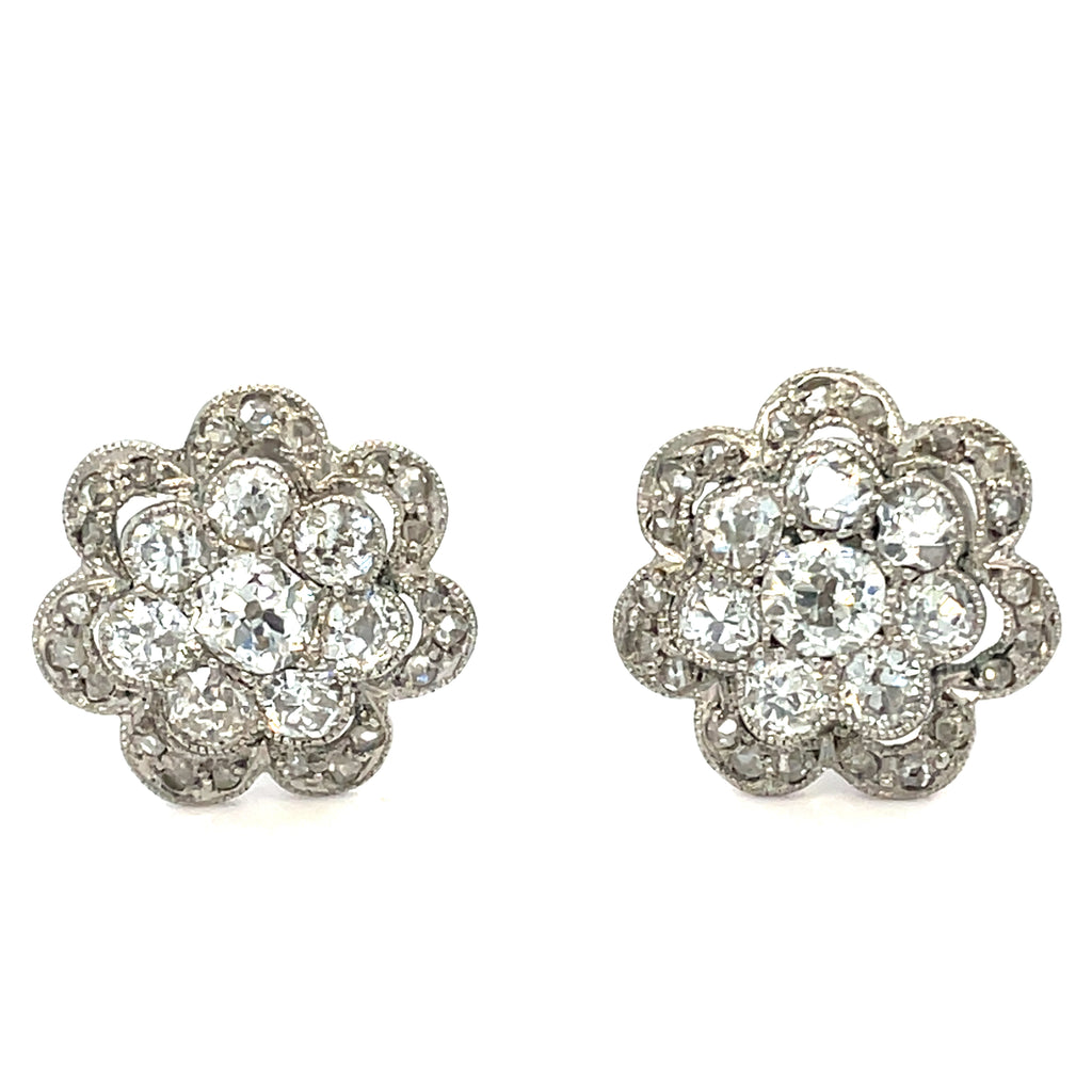 Diamond Flowerhead Platinum Early 20th Century Earrings