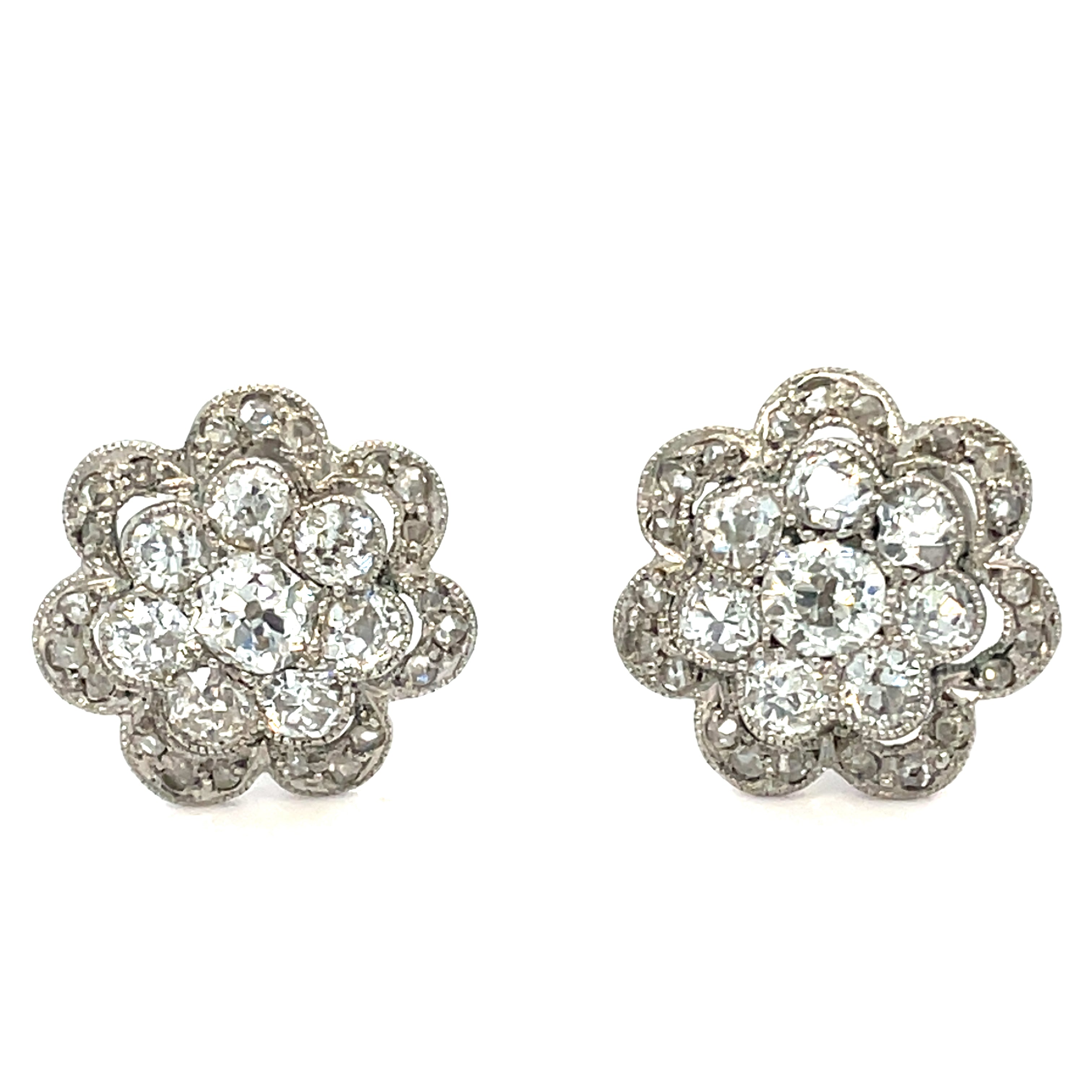 Diamond Flowerhead Platinum Early 20th Century Earrings