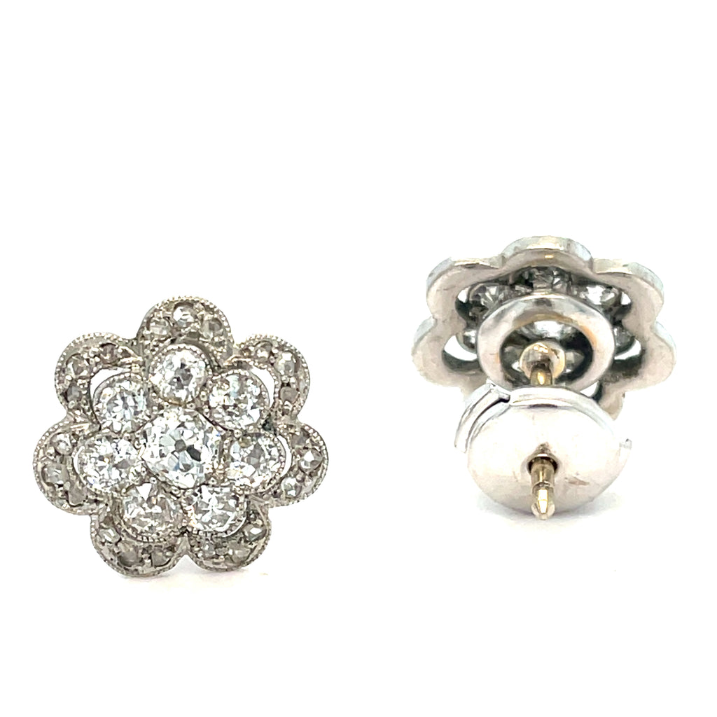 Diamond Flowerhead Platinum Early 20th Century Earrings