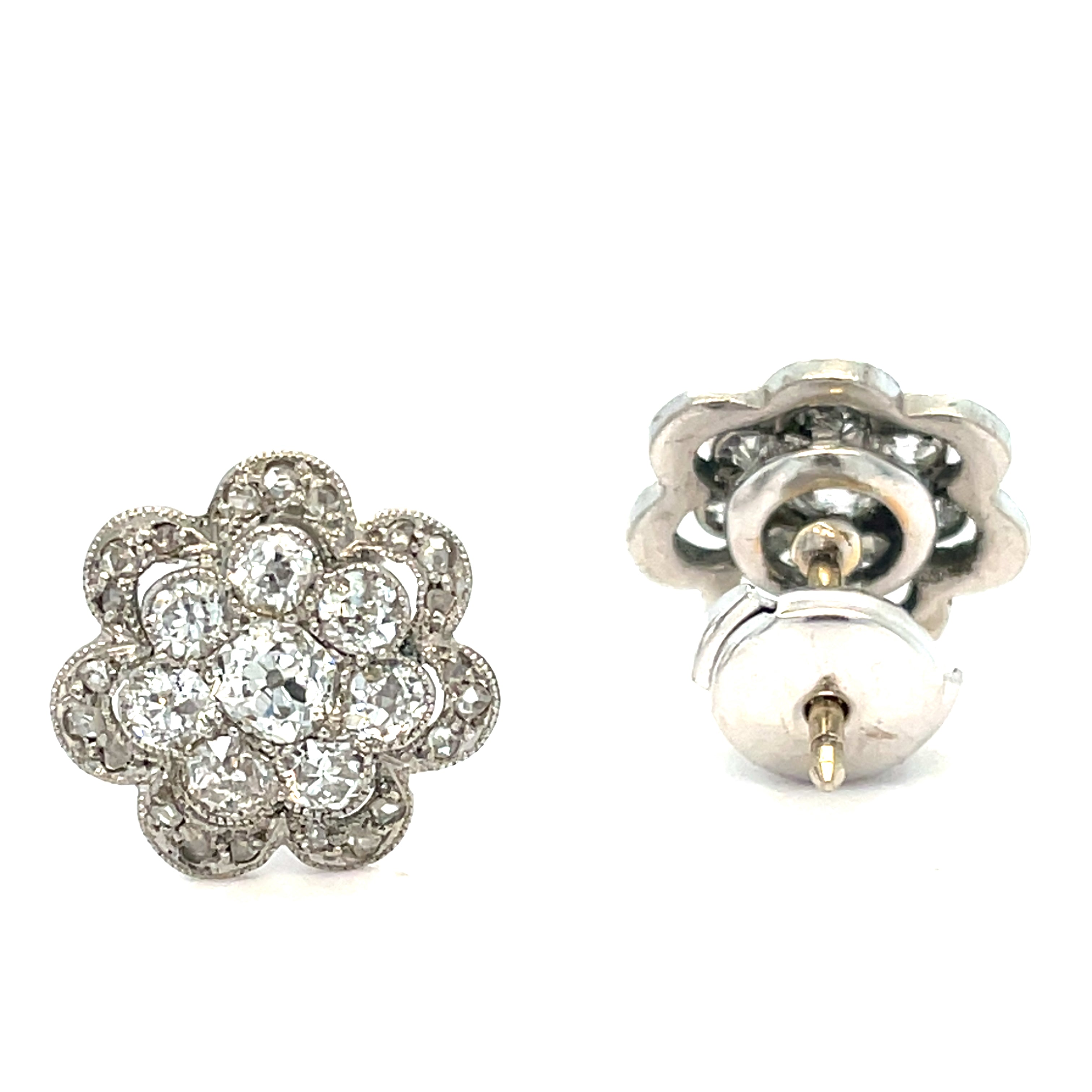 Diamond Flowerhead Platinum Early 20th Century Earrings