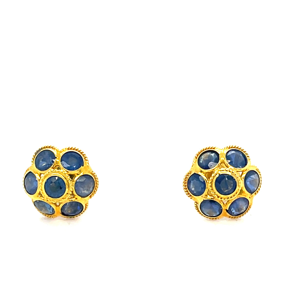 18ct Gold Sapphire Flowerhead Stud Earrings