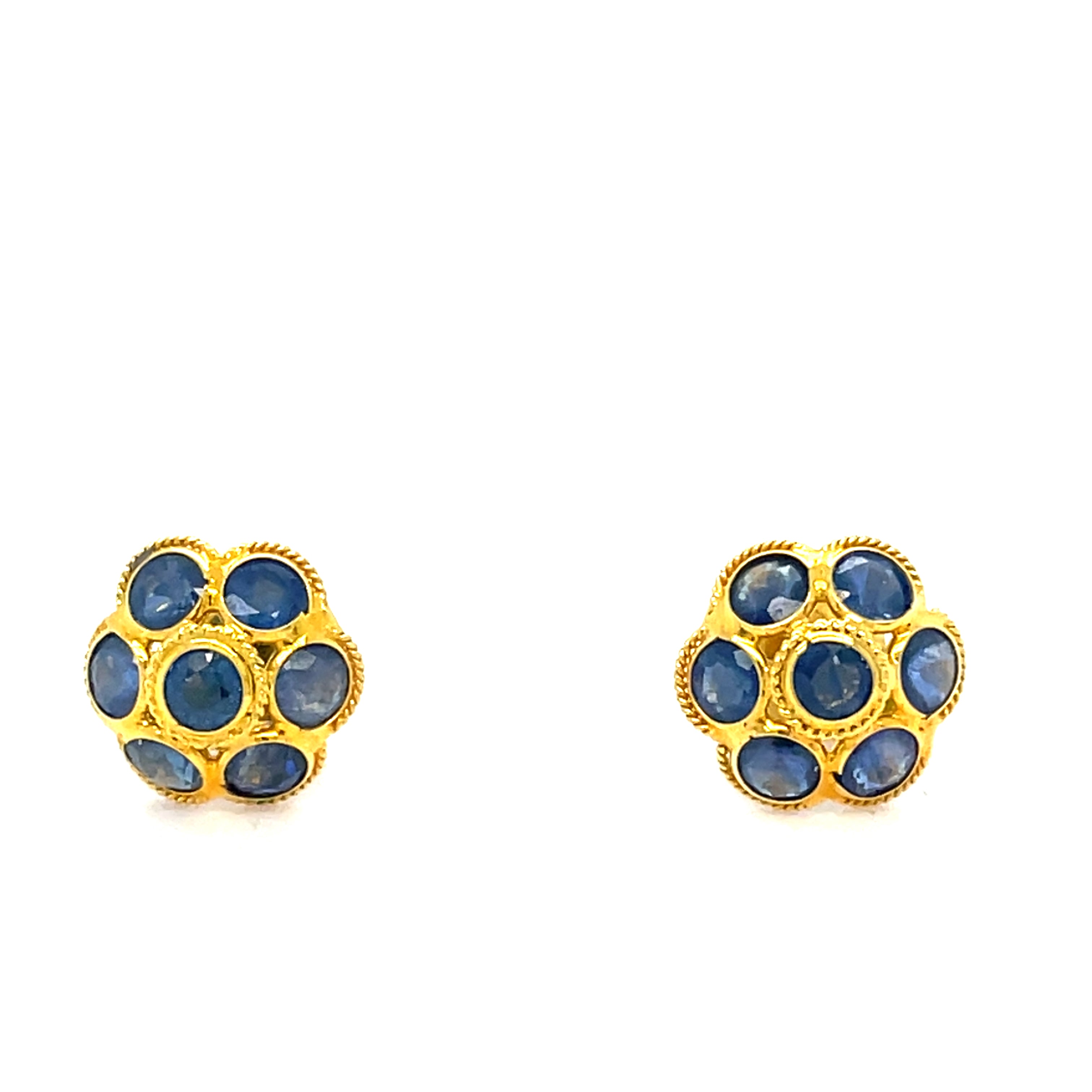 18ct Gold Sapphire Flowerhead Stud Earrings