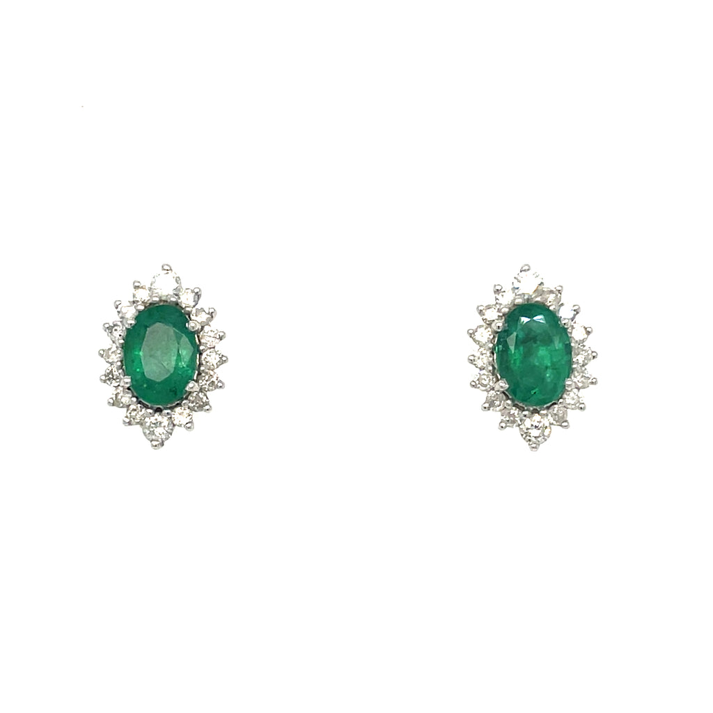 Vintage Emerald and Diamond Cluster Earrings 18ct Gold