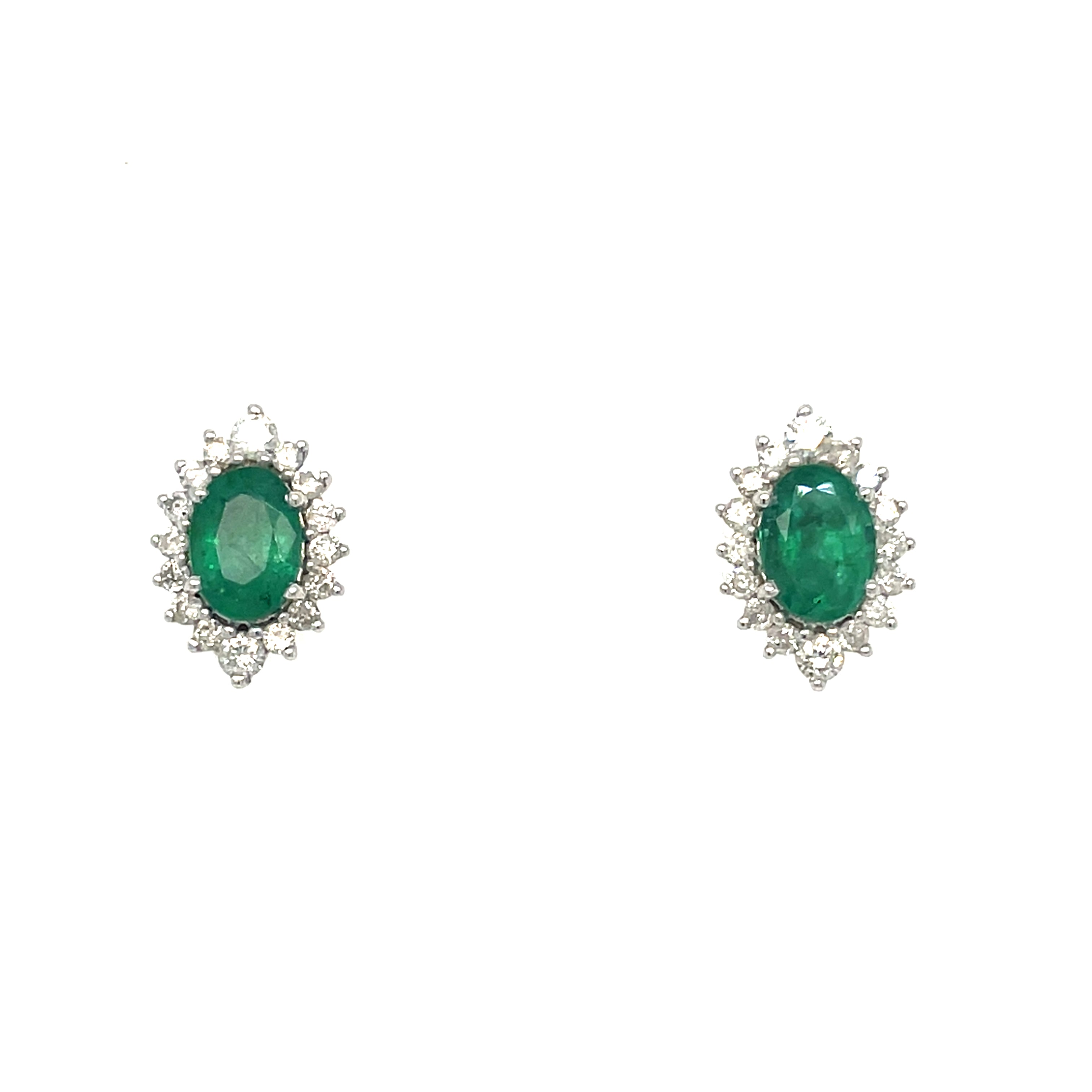 Vintage Emerald and Diamond Cluster Earrings 18ct Gold