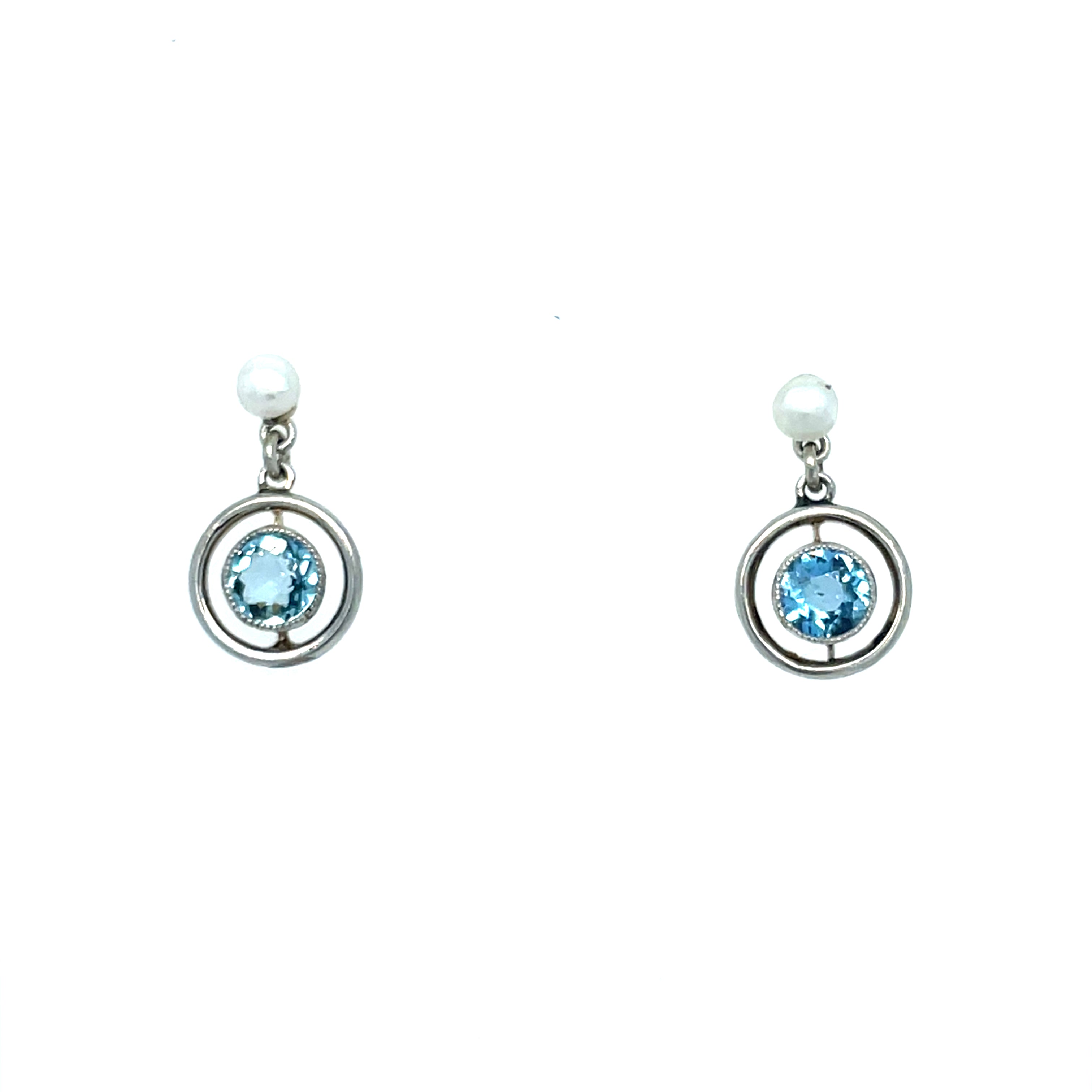 Aquamarine Platinum and Pearl 15ct Gold Earrings