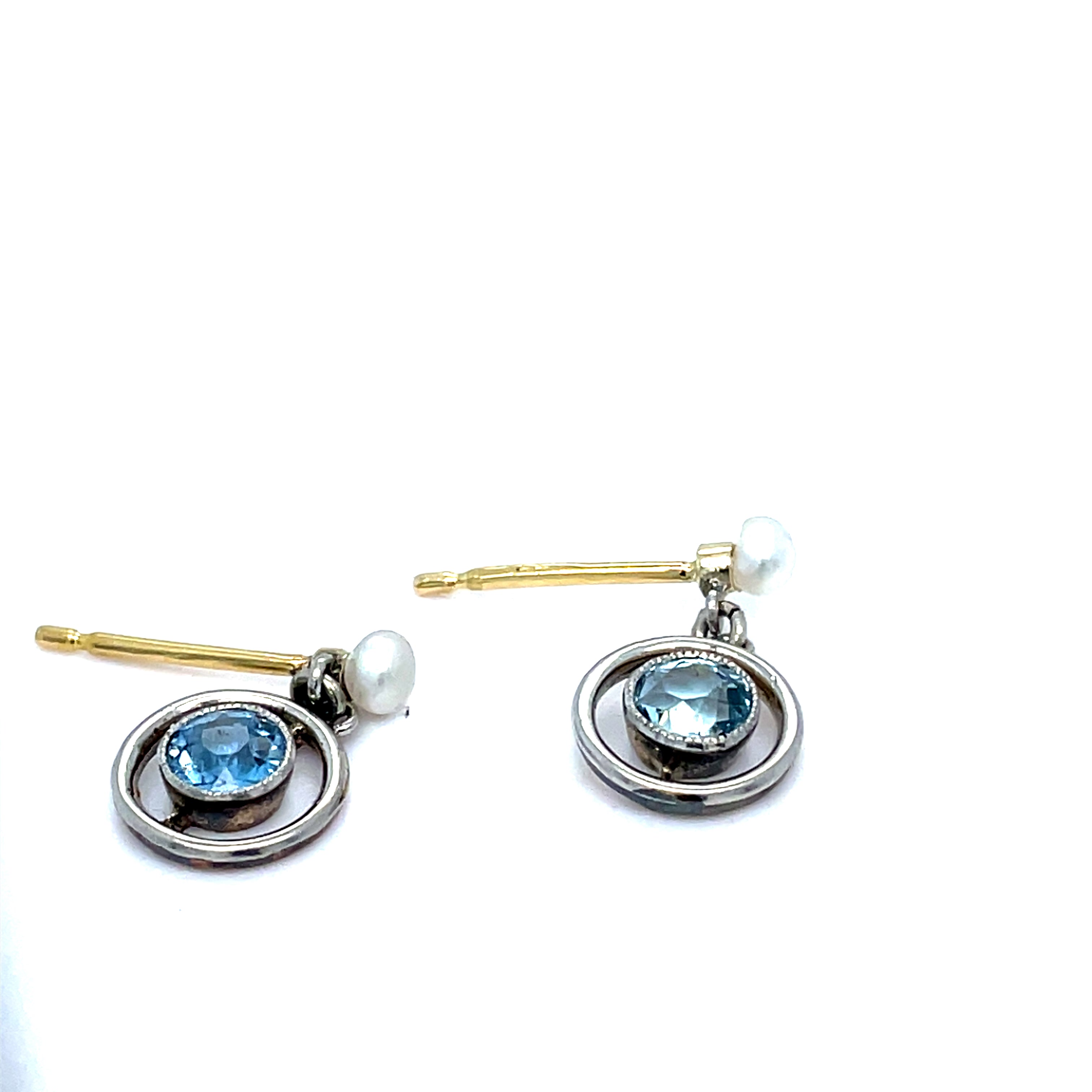 Aquamarine Platinum and Pearl 15ct Gold Earrings