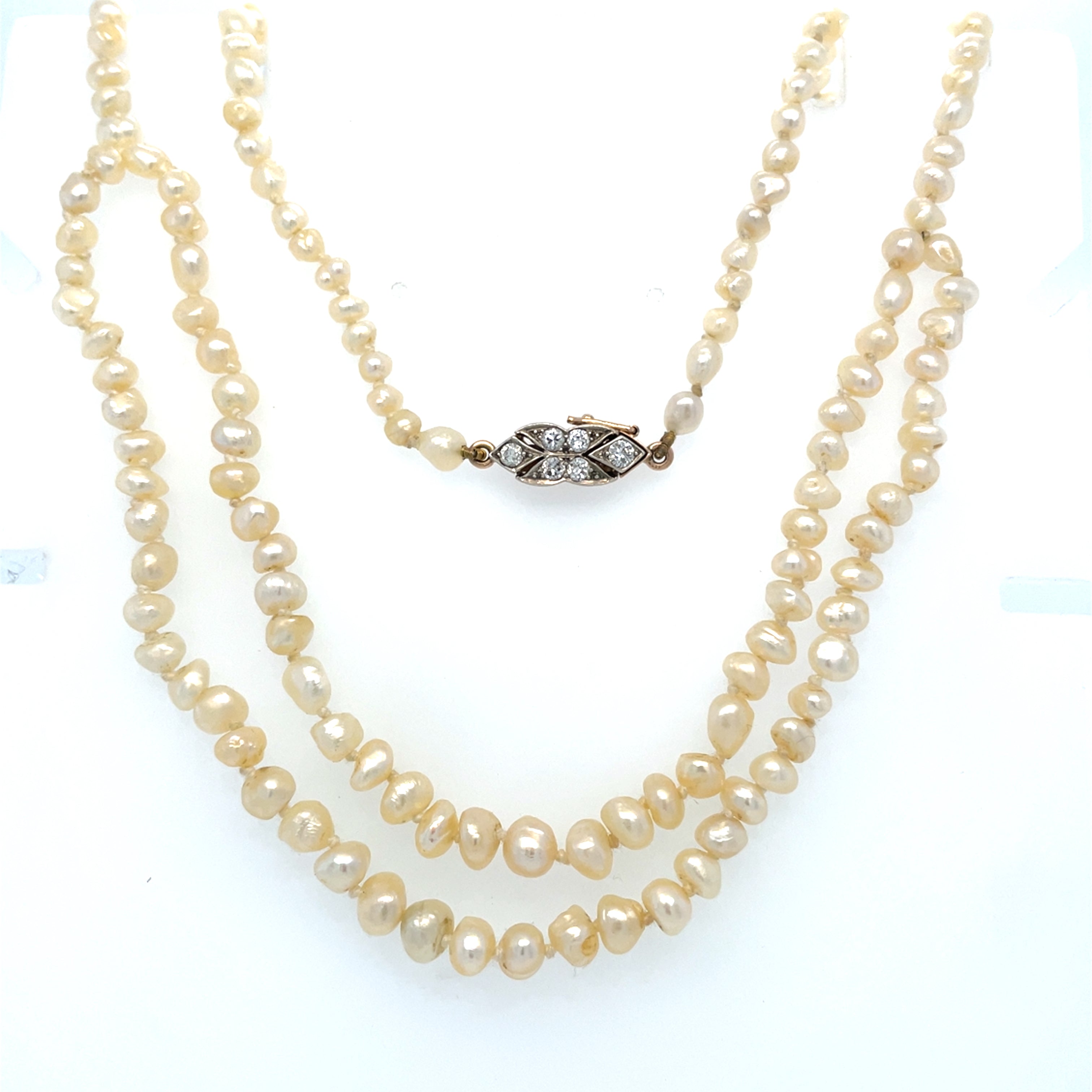 Antique Natural Saltwater Pearl and Diamond Necklace