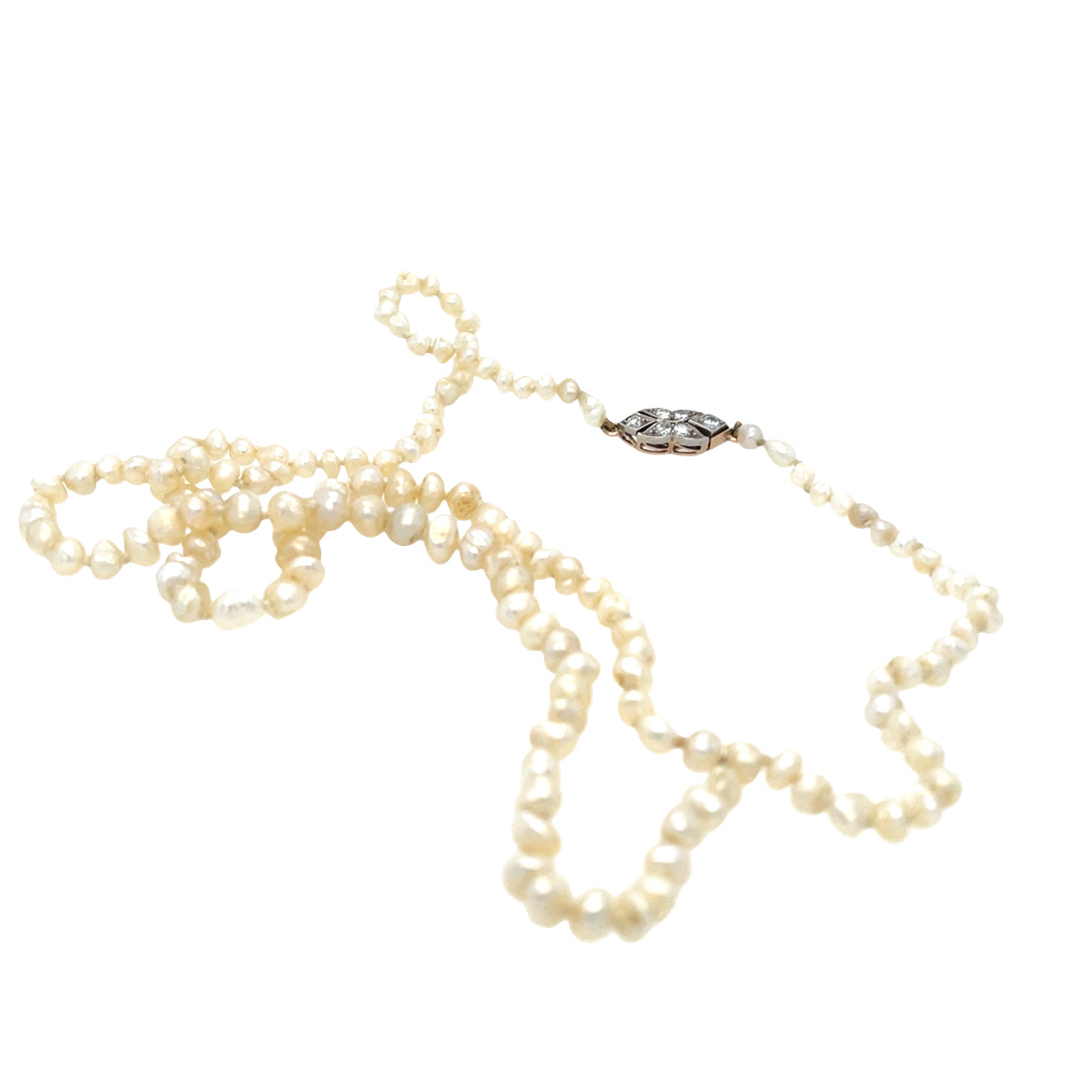 Antique Natural Saltwater Pearl and Diamond Necklace