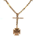 Antique 9ct Rose Gold Albert Chain With T-Bar and Fob