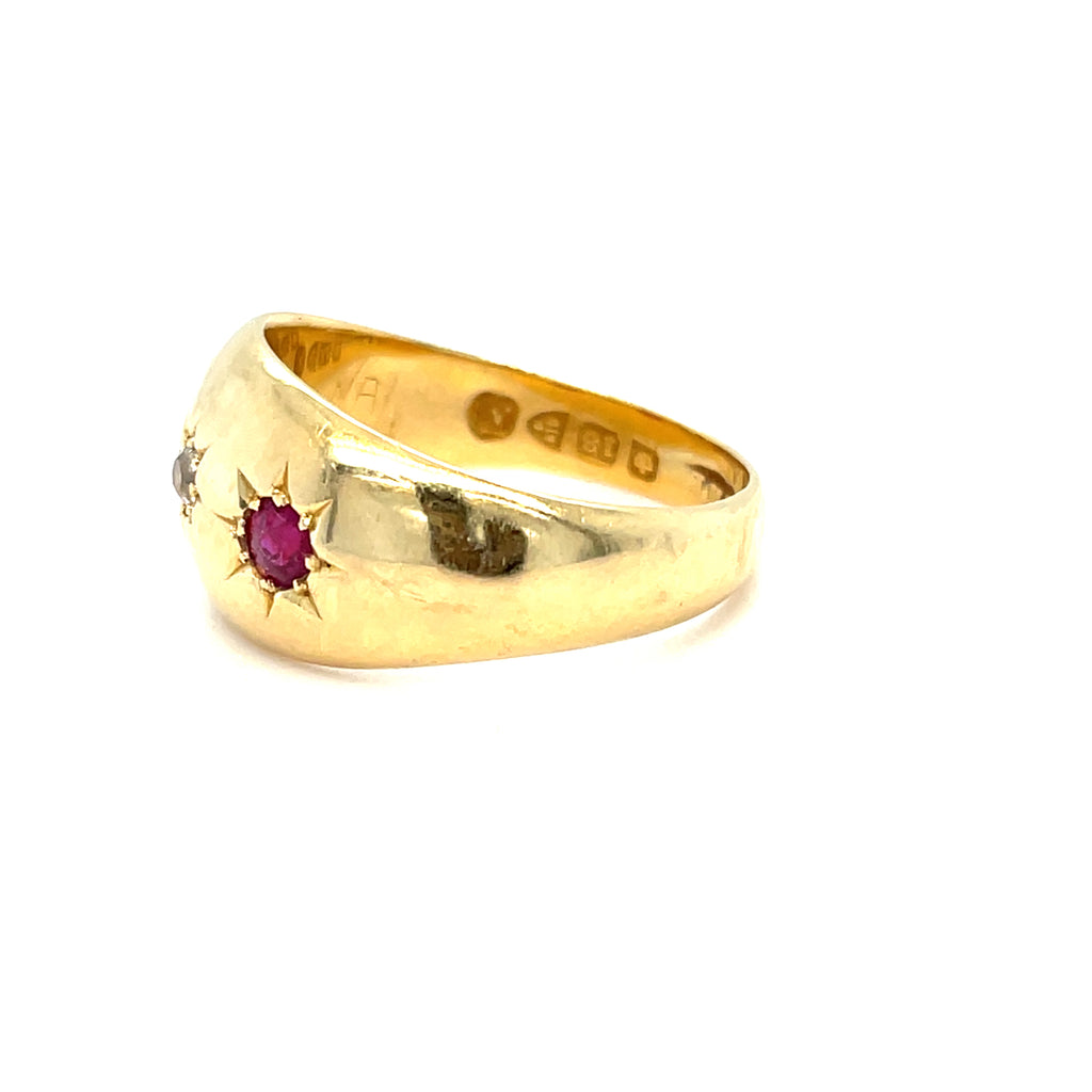 Edwardian Ruby and Diamond Gypsy Ring 18ct Gold