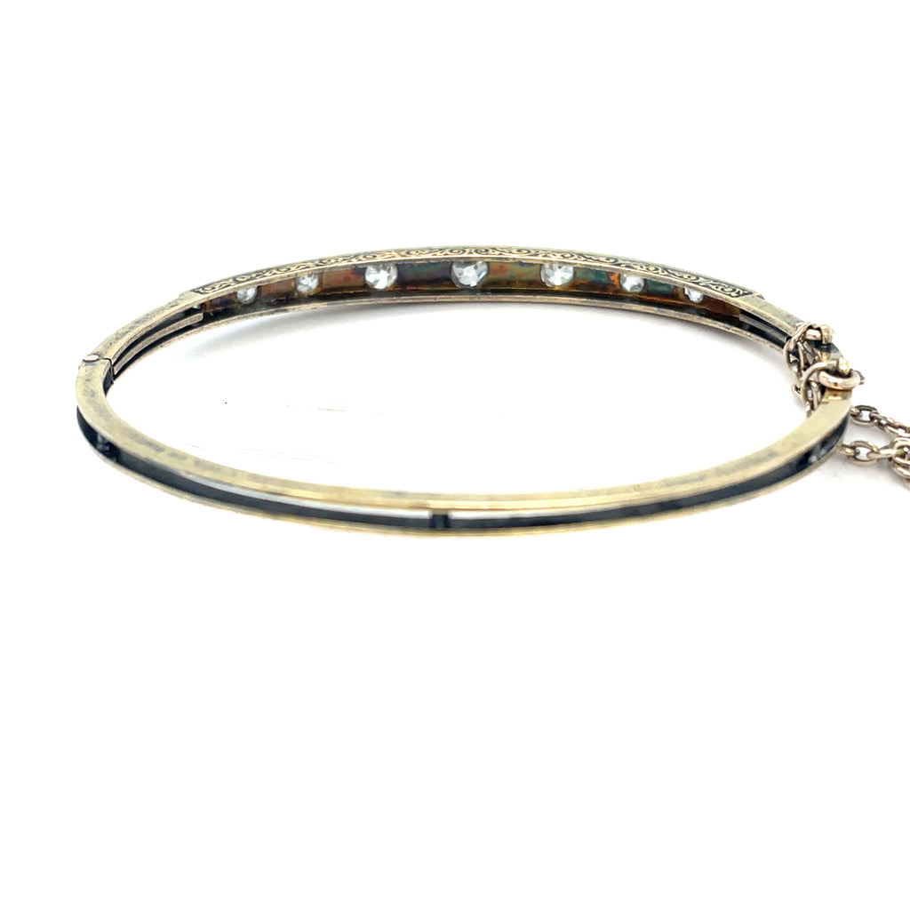 Victorian Diamond and Pearl 18ct Gold Bangle