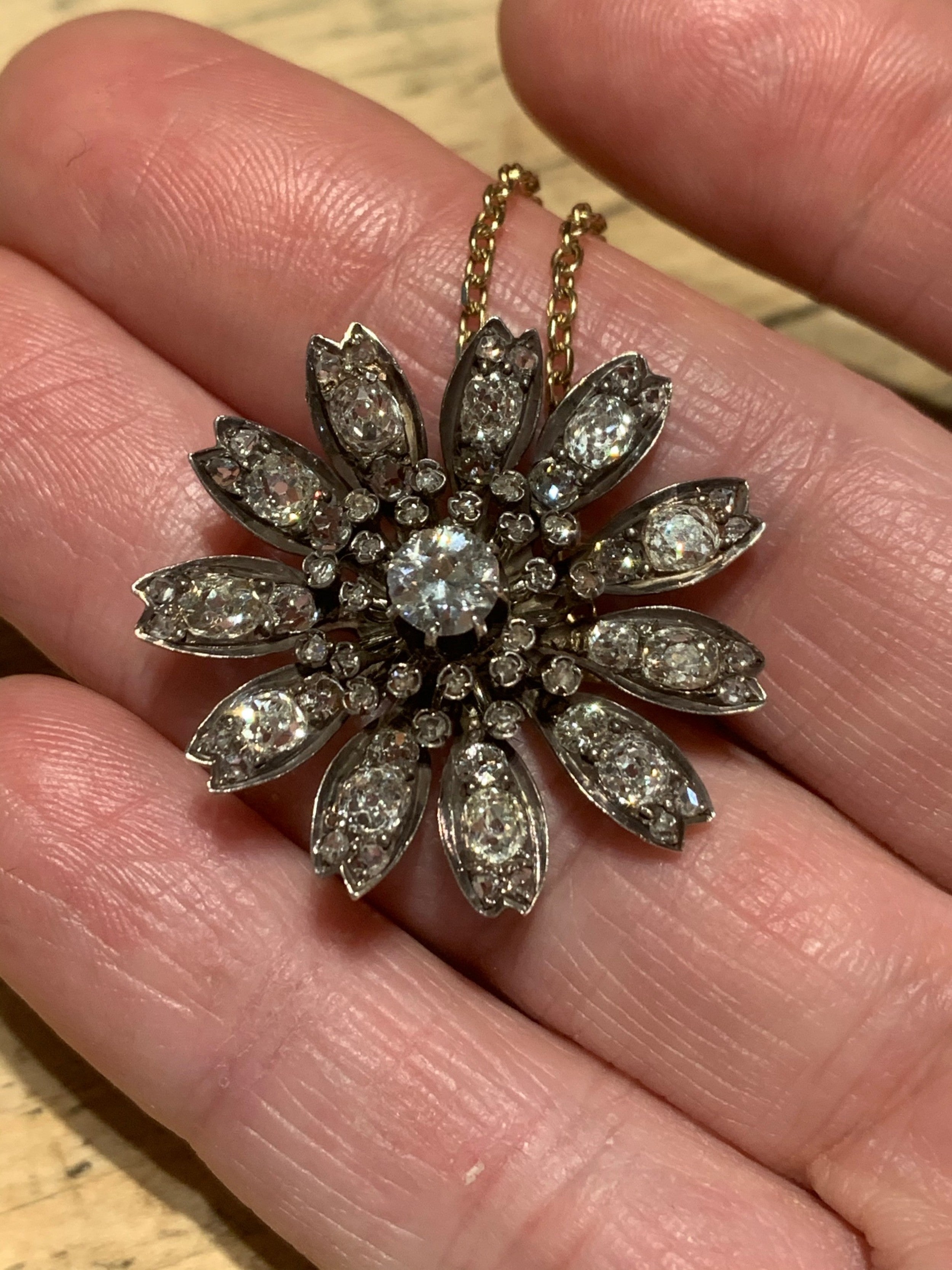 Antique Victorian Diamond Flowerhead Pendant