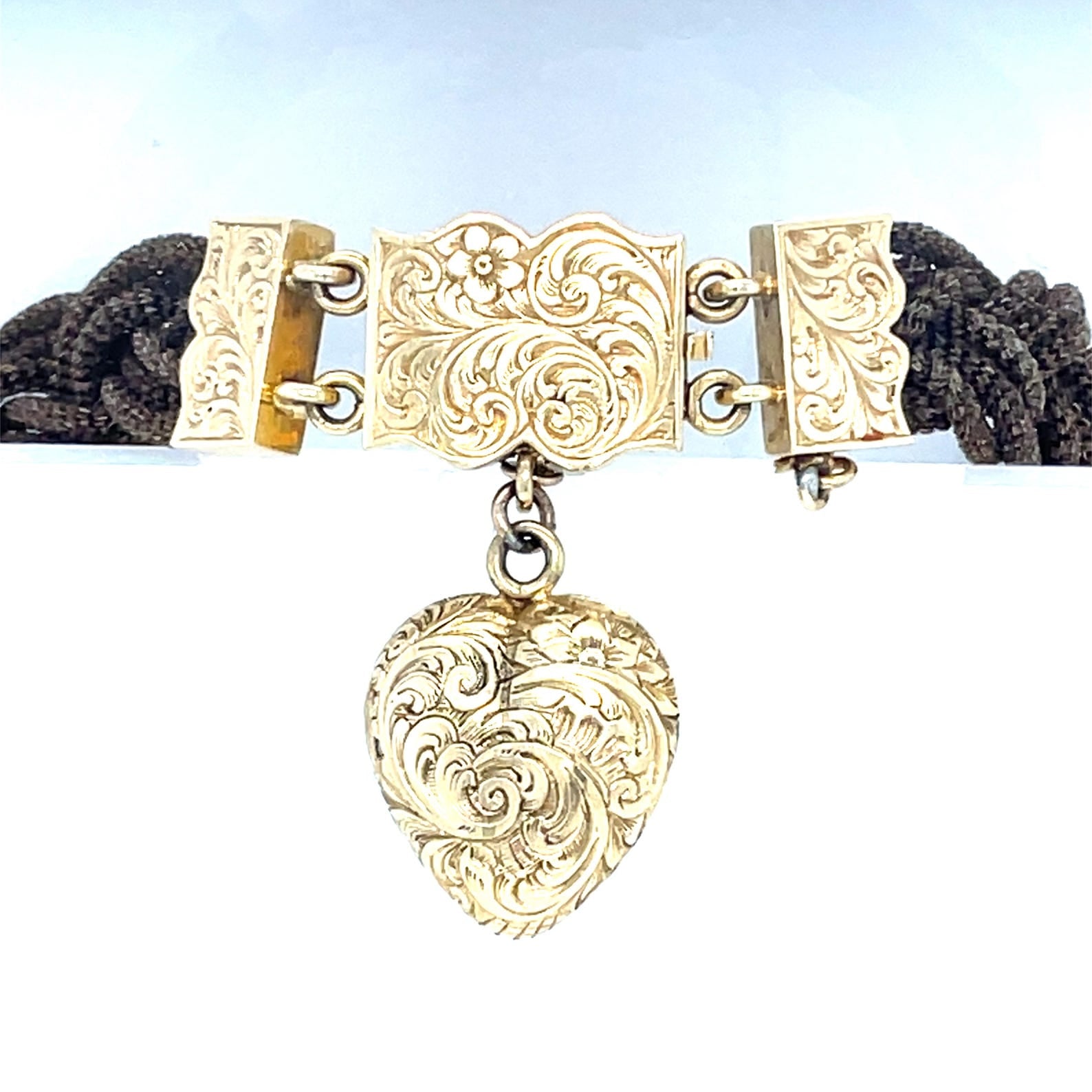 Antique Plaited 15ct Gold Memorial Heart Bracelet