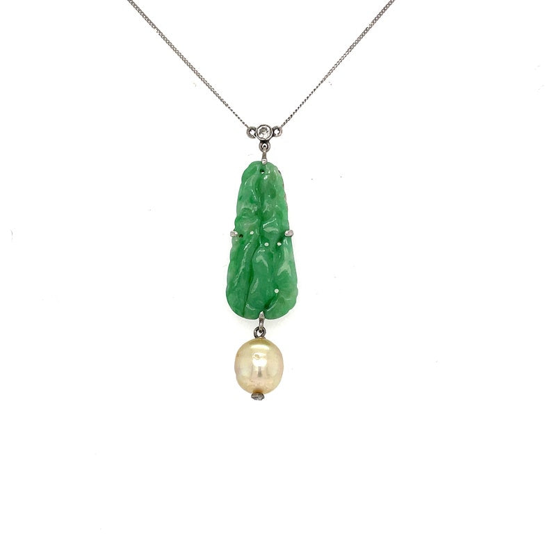 Jadeite Diamond and Pearl Art Deco Necklace