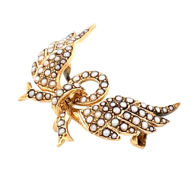 Early 20th Century Pearl and Gold Winged Brooch