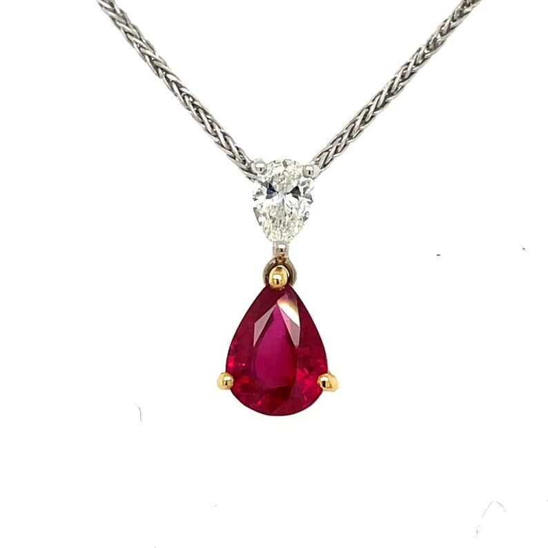 Natural Burmese Ruby and Diamond 18ct Gold Pendant and Chain