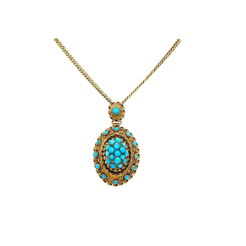 Victorian Turquoise Etruscan Revival Pendant and Chain