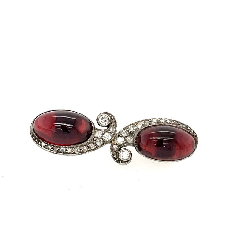 Antique Cabochon Garnet and Diamond Brooch