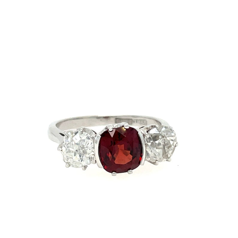 1940s Red Spinel and Diamond Trilogy Ring