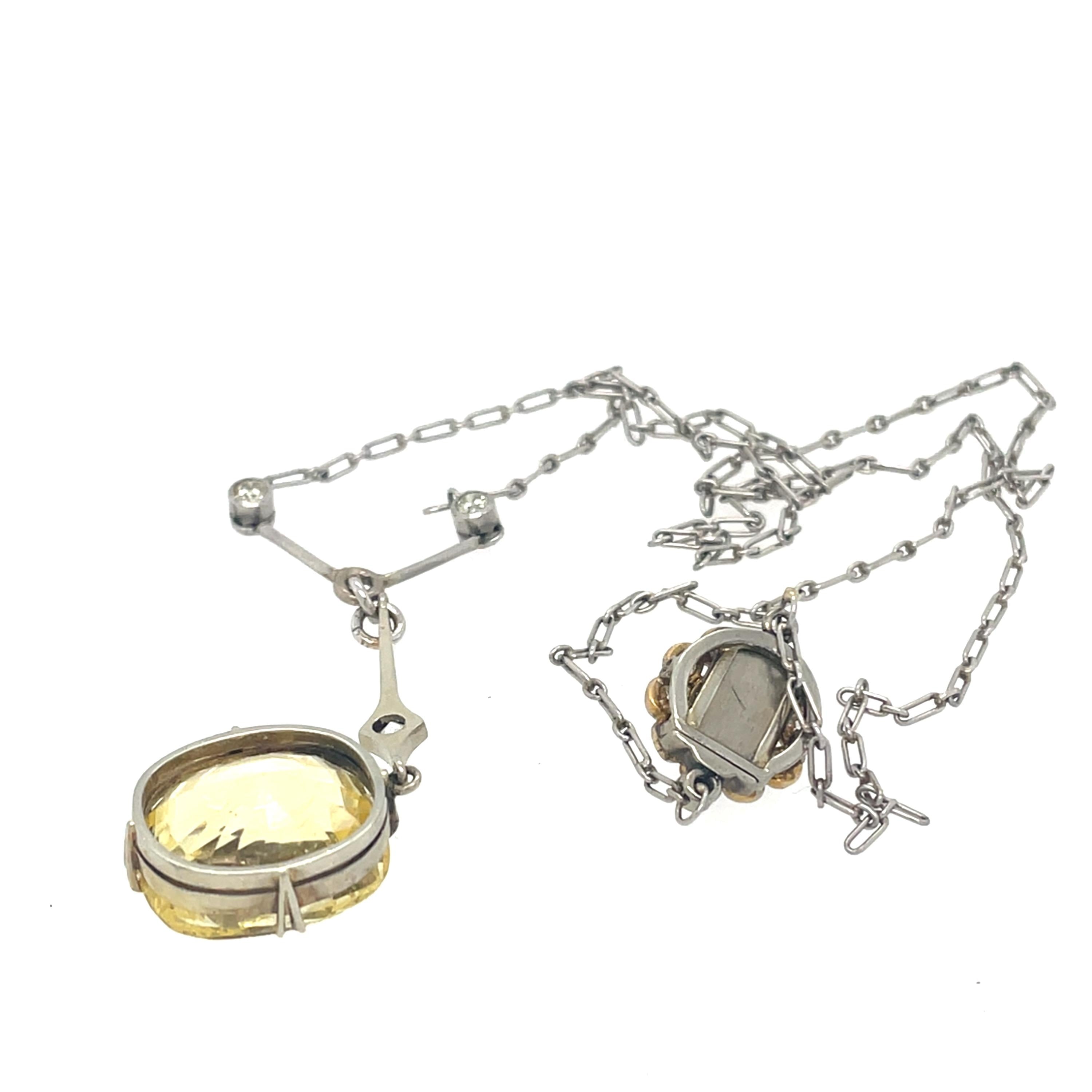 12ct Yellow Sapphire Antique Edwardian Pendant Necklace
