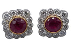 Burmese Ruby and Diamond Cluster Earrings 18ct Gold