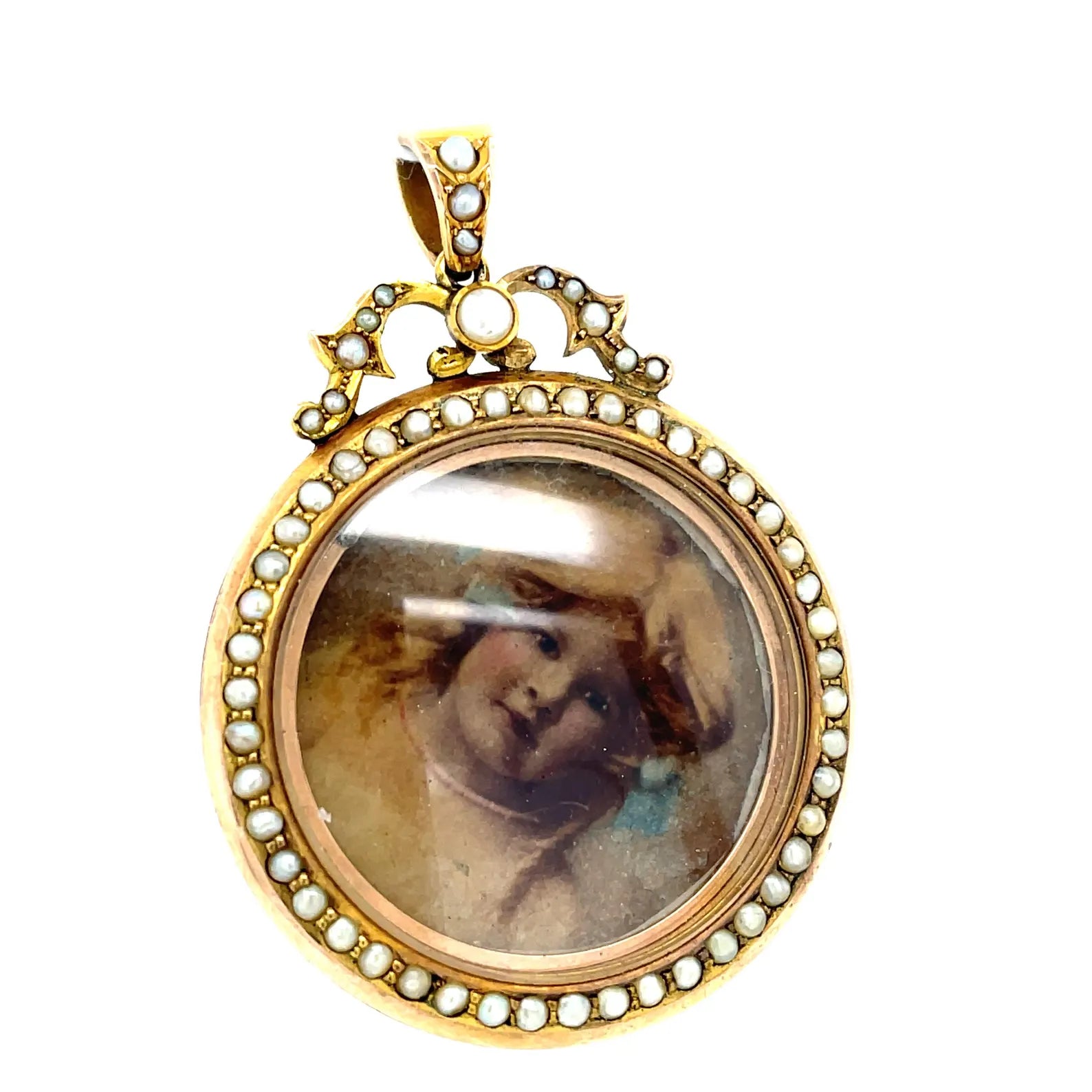 Edwardian 9ct Gold and Pearl Glazed Picture Locket
