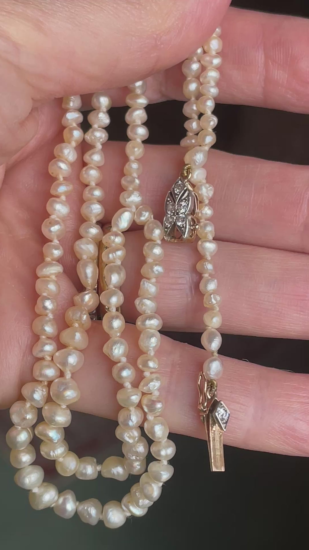 Antique Natural Saltwater Pearl and Diamond Necklace