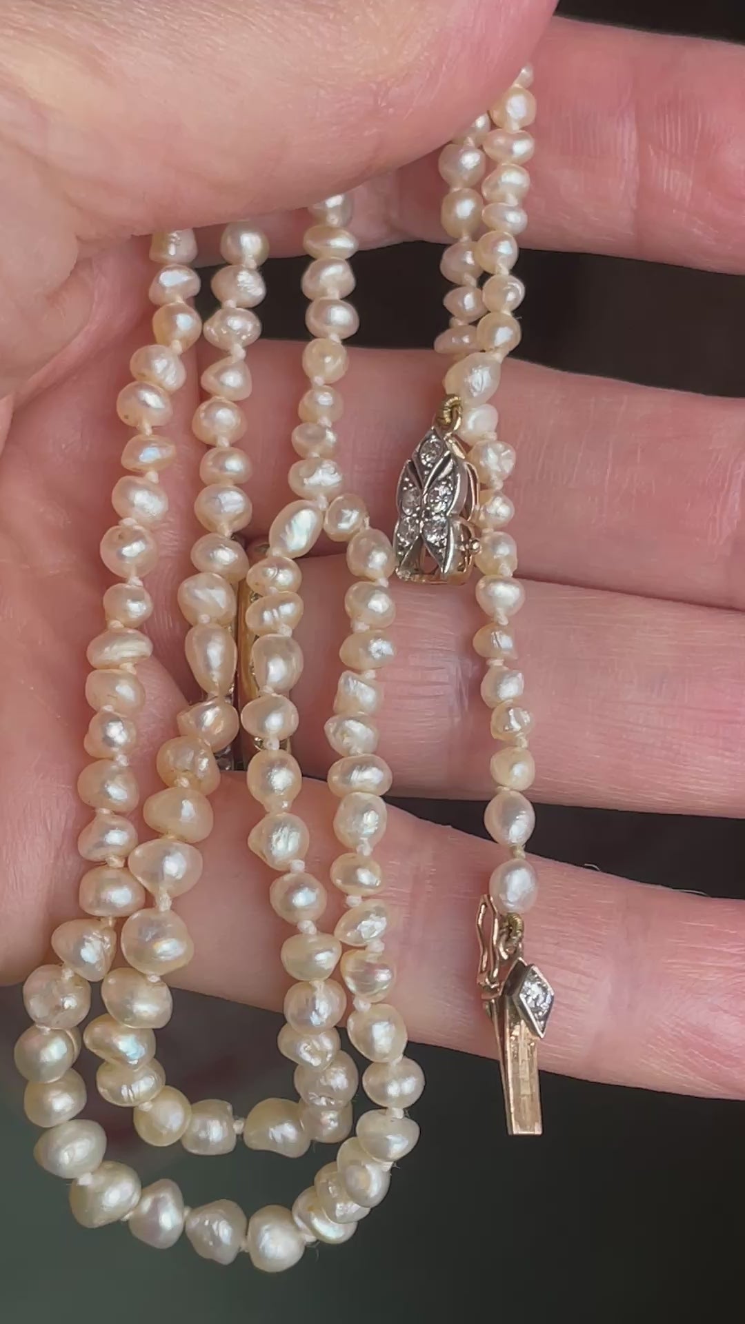 Antique Natural Saltwater Pearl and Diamond Necklace