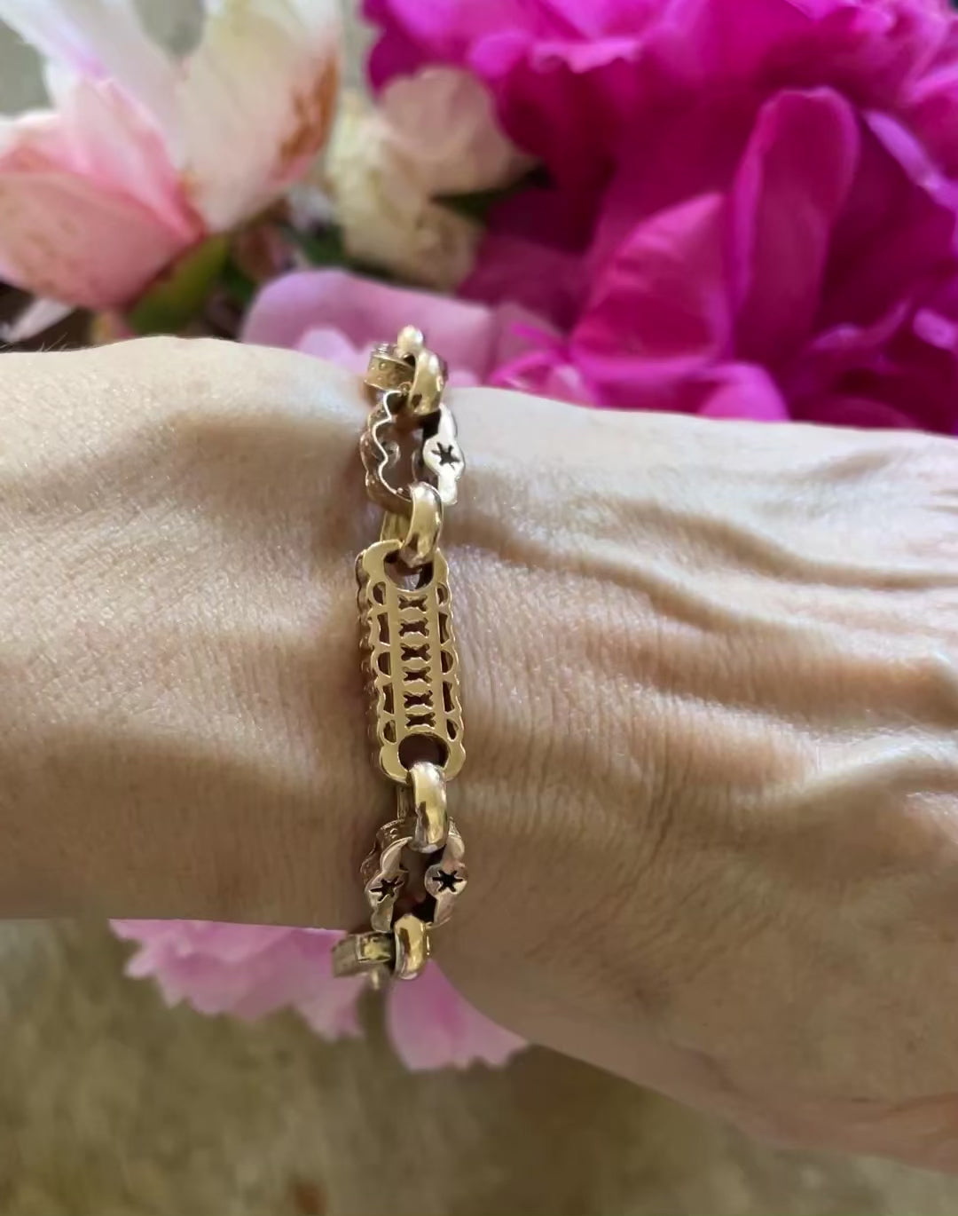 Antique Victorian Fancy Link 9k Gold Albertina Bracelet with Dog Clip