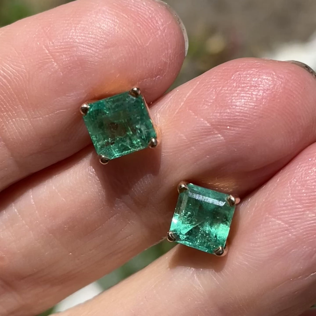 Vintage 2ct Natural Emerald Earrings