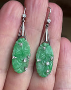 Art Deco Jadeite and Diamond Platinum Earrings