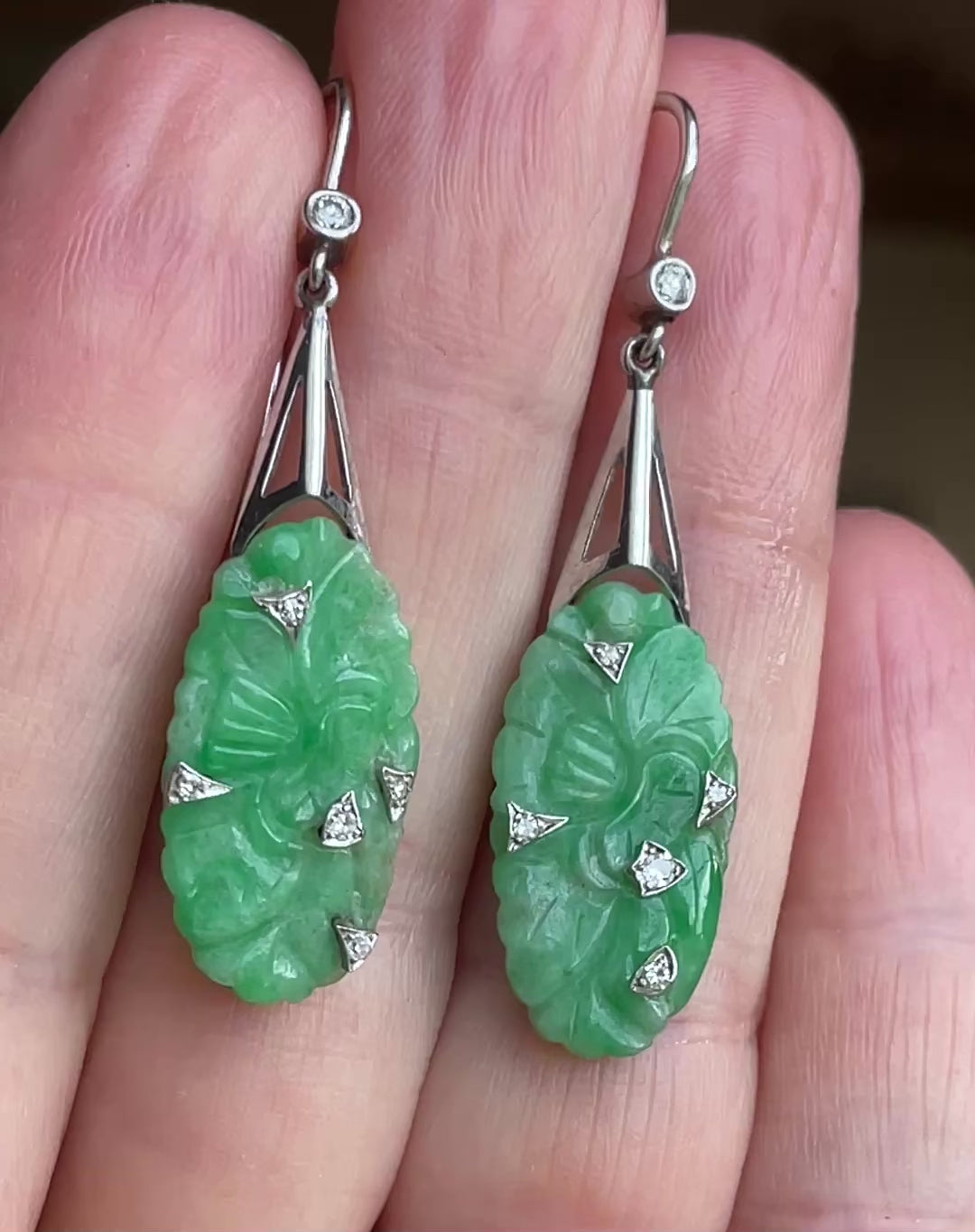 Art Deco Jadeite and Diamond Platinum Earrings