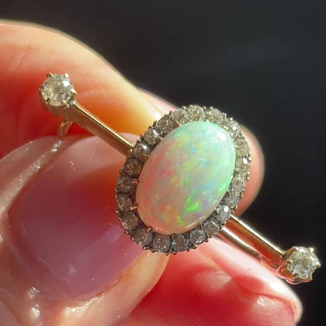 Antique Opal and Diamond Bar Brooch