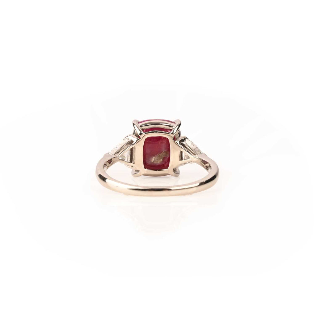 Burmese Unheated Ruby and Diamond Sugarloaf Cabochon Certified Ring