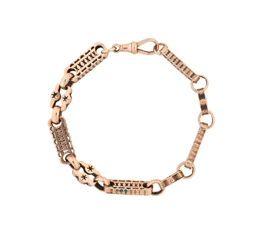 Antique Victorian Fancy Link 9k Gold Albertina Bracelet with Dog Clip