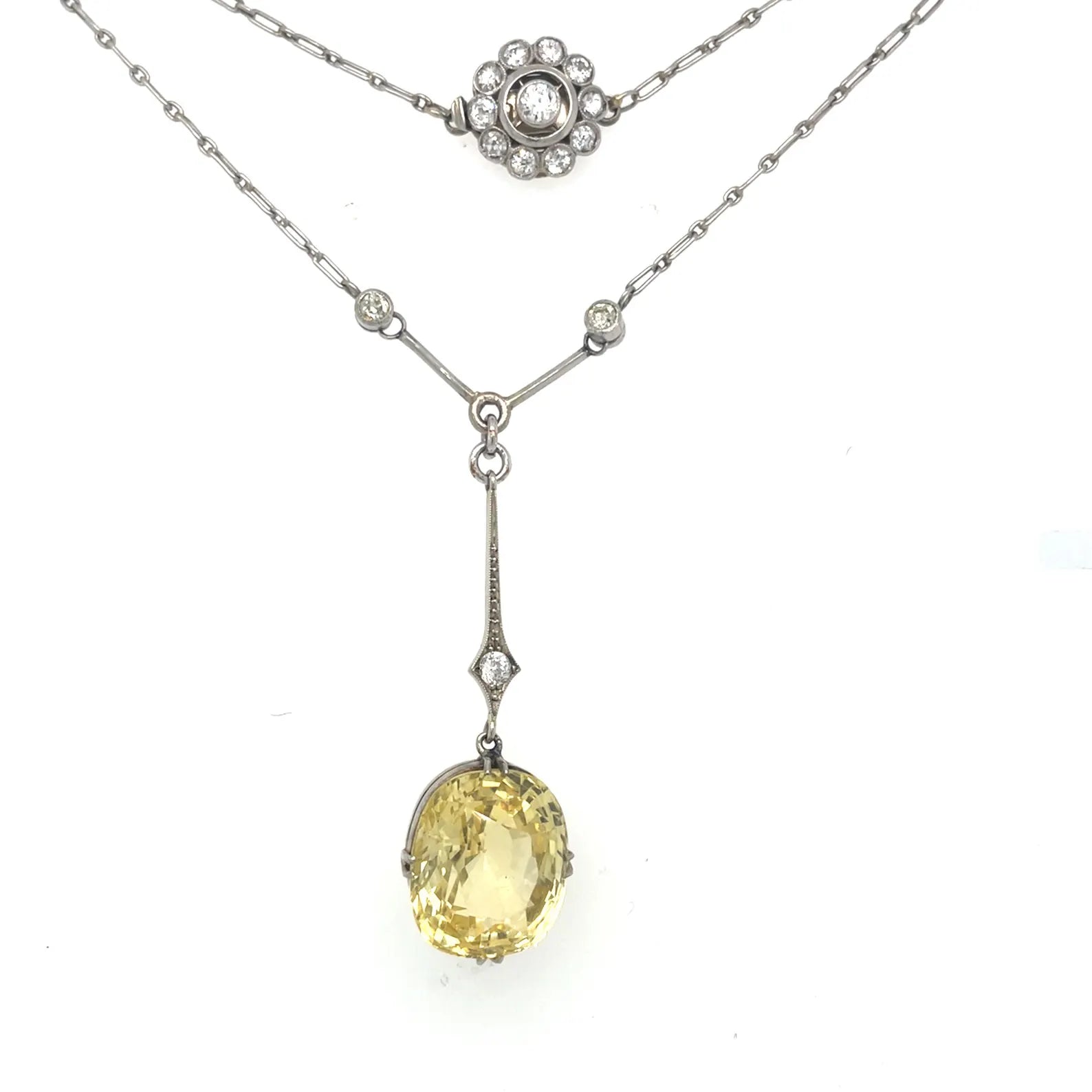 12ct Yellow Sapphire Antique Edwardian Pendant Necklace