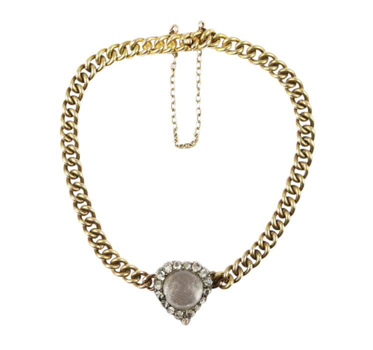 Victorian 15ct Gold Diamond and Moonstone Witches Heart Bracelet
