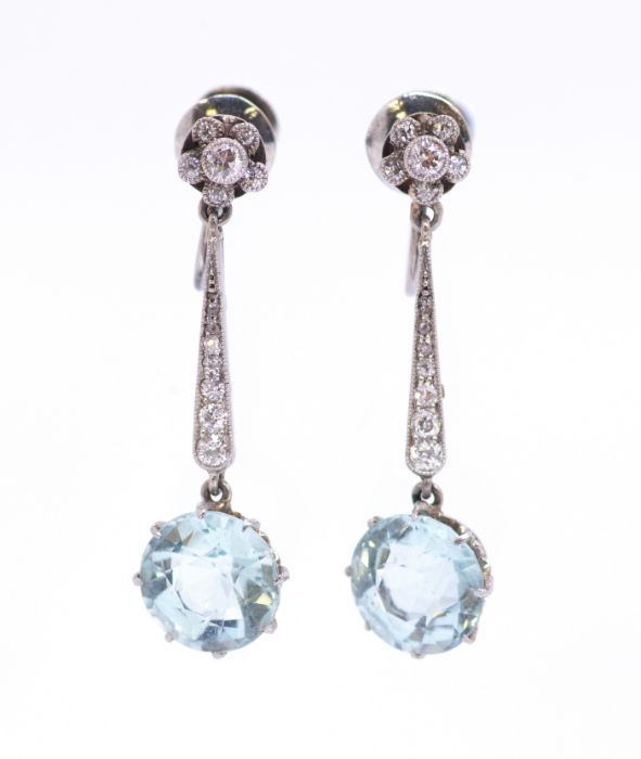 Antique Diamond and Aquamarine Platinum set Earrings