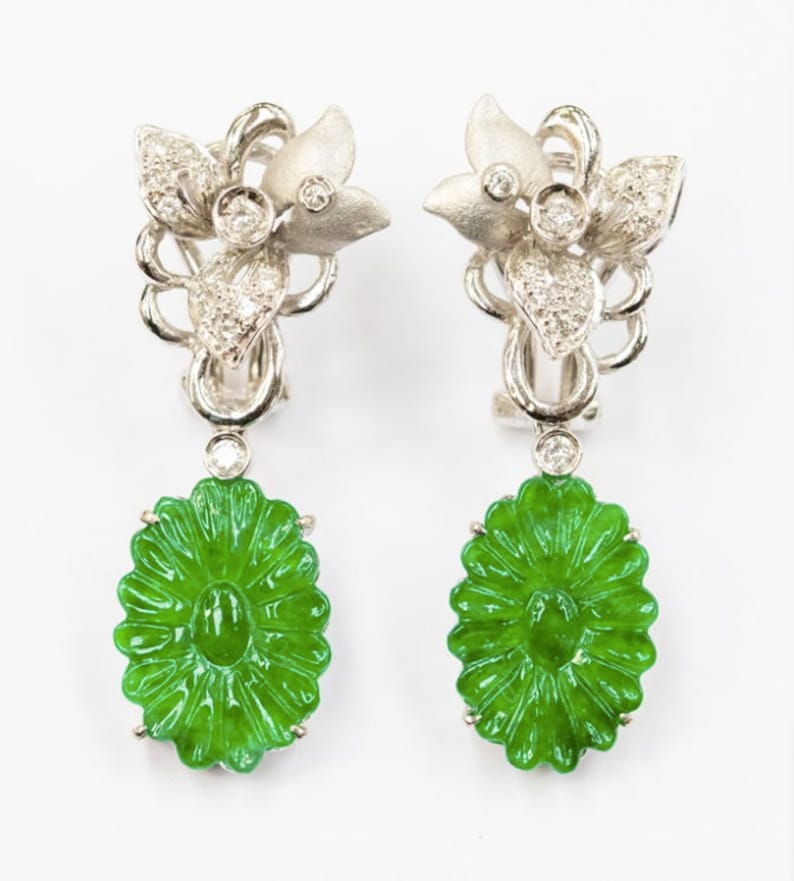 Imperial Jadeite Diamond 18ct gold Earrings