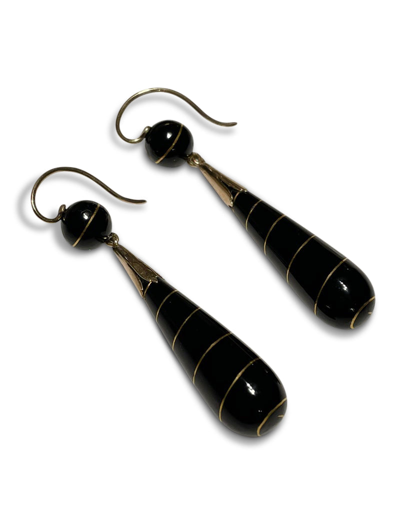 Victorian Onyx and Gold Torpedo Earrings