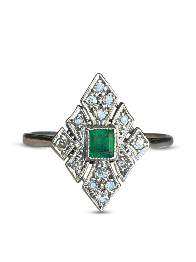 Emerald and Diamond Art Deco Ring