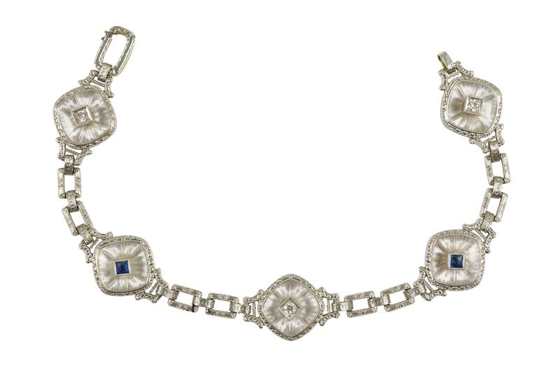 Art Deco Rock Crystal Diamond and Sapphire Bracelet